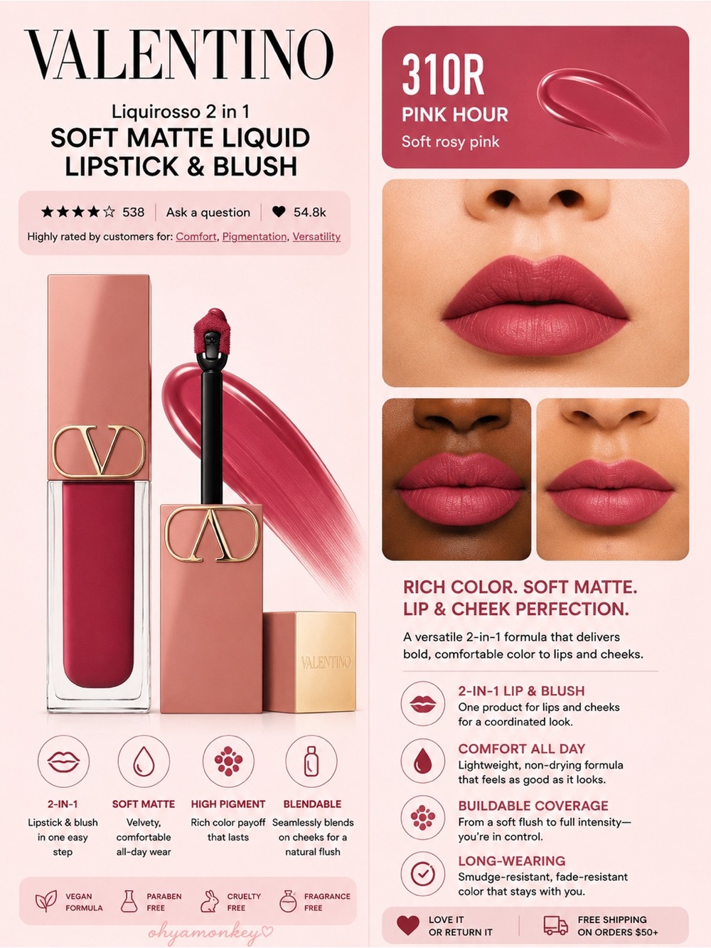 Valentino Soft Matte Liquid Lipstick & Blush — Pink Hour 310R